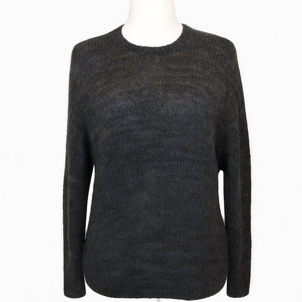 Amore Mohair Blend Sweater XL Fuzzy Knit Black Gray Teal Cozy Soft Crewneck